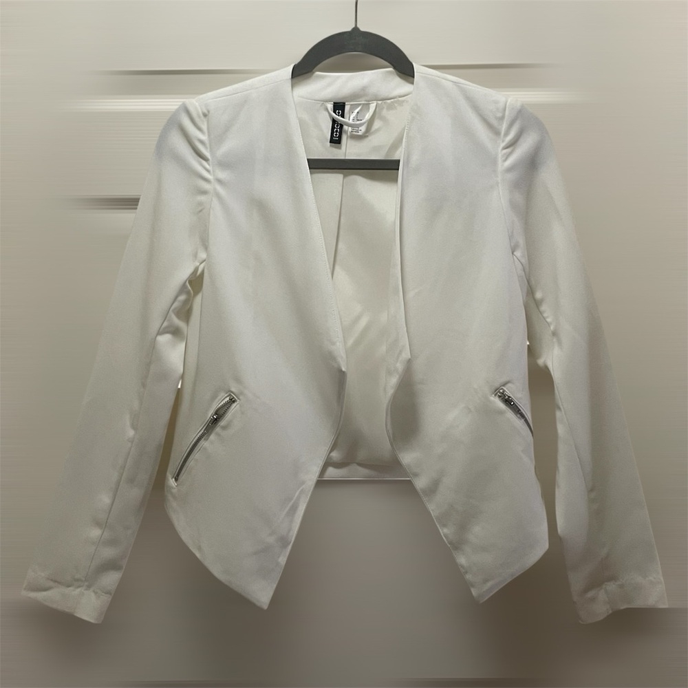 H&M White Blazer with Zipper Accents